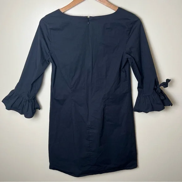 J.Crew Women’s V Neck Ruffle 1/2 Sleeve Shift Mini Dress Cotton Black Size 6 - Picture 5 of 8
